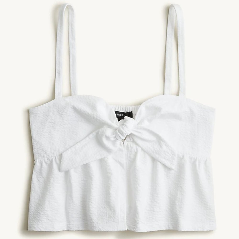 J. Crew Seersucker tie-front top